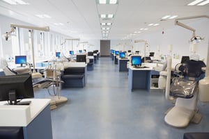 Empty dental clinic with many stations in dental hospital