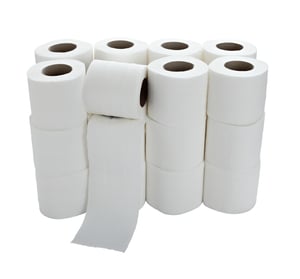 close up of  a toilet paper on  white background